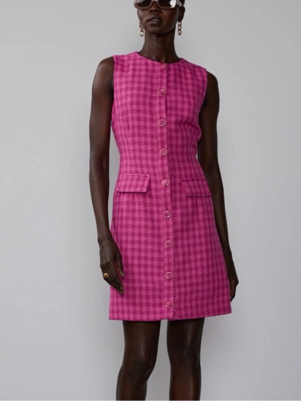 New York & Company sleeveless Button Front Tweed Shift Dress- XL